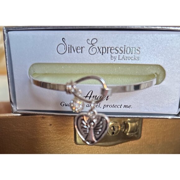 Silver Expressions By LA Rocks Angel Bracelet Heart Charm Guardian Angel Message - Picture 5 of 13